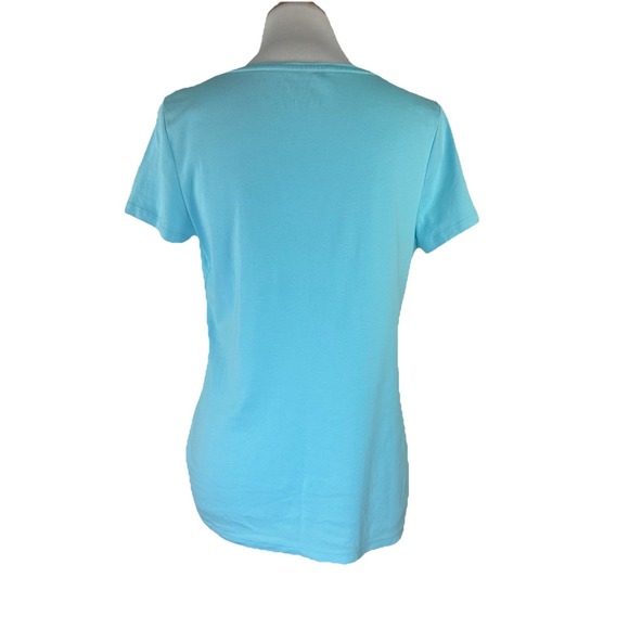 The Talbots Tee Short Sleeve V-Neck Pima Cotton Blue T-Shirt Womens Petite L - Picture 6 of 11